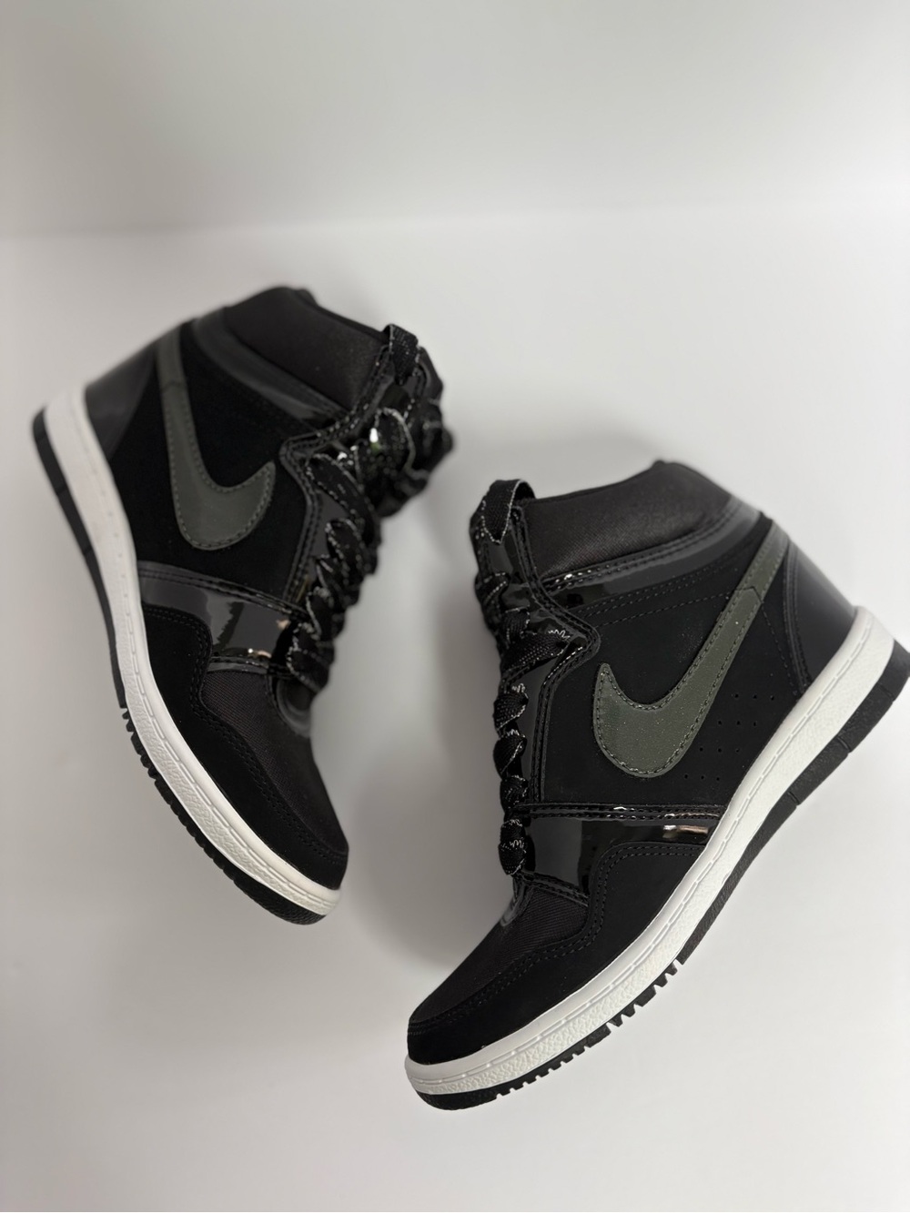 Nike Force Sky High Hidden Wedge Sneakers-Black with Patent Accents-Women’s Sz 6